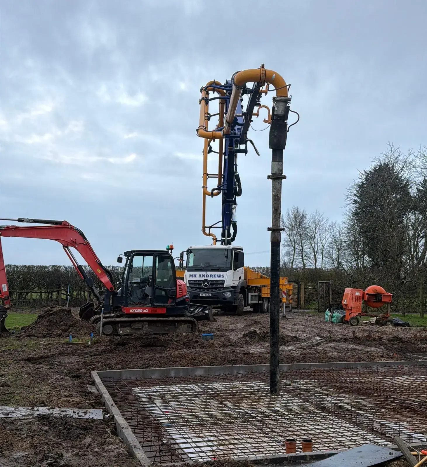Concrete pump over a reinforced slab