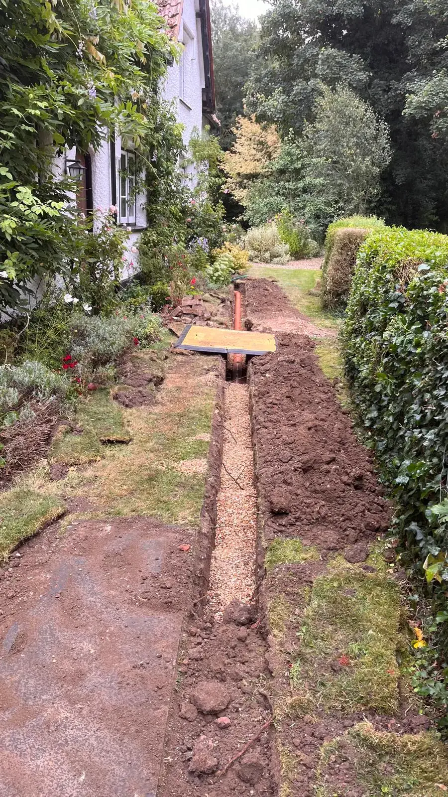 Drainage trench through a garden