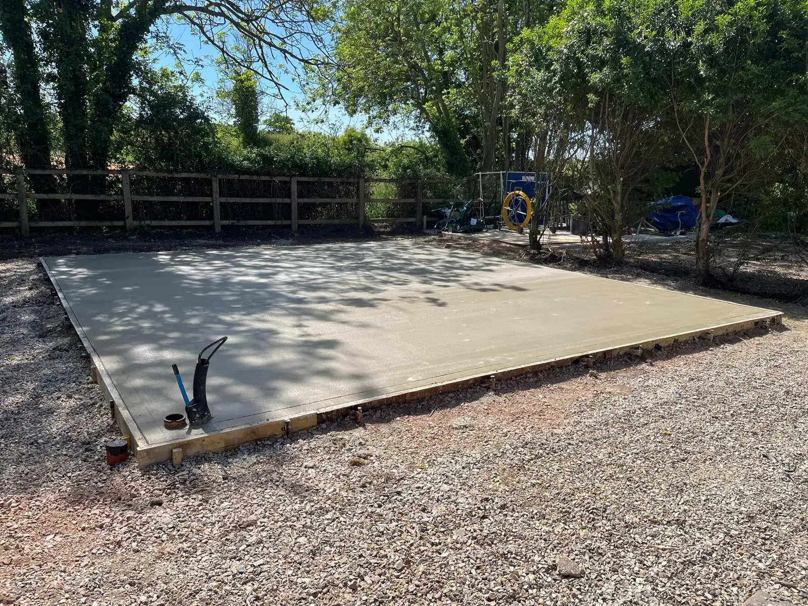 Finished concrete slab in a garden